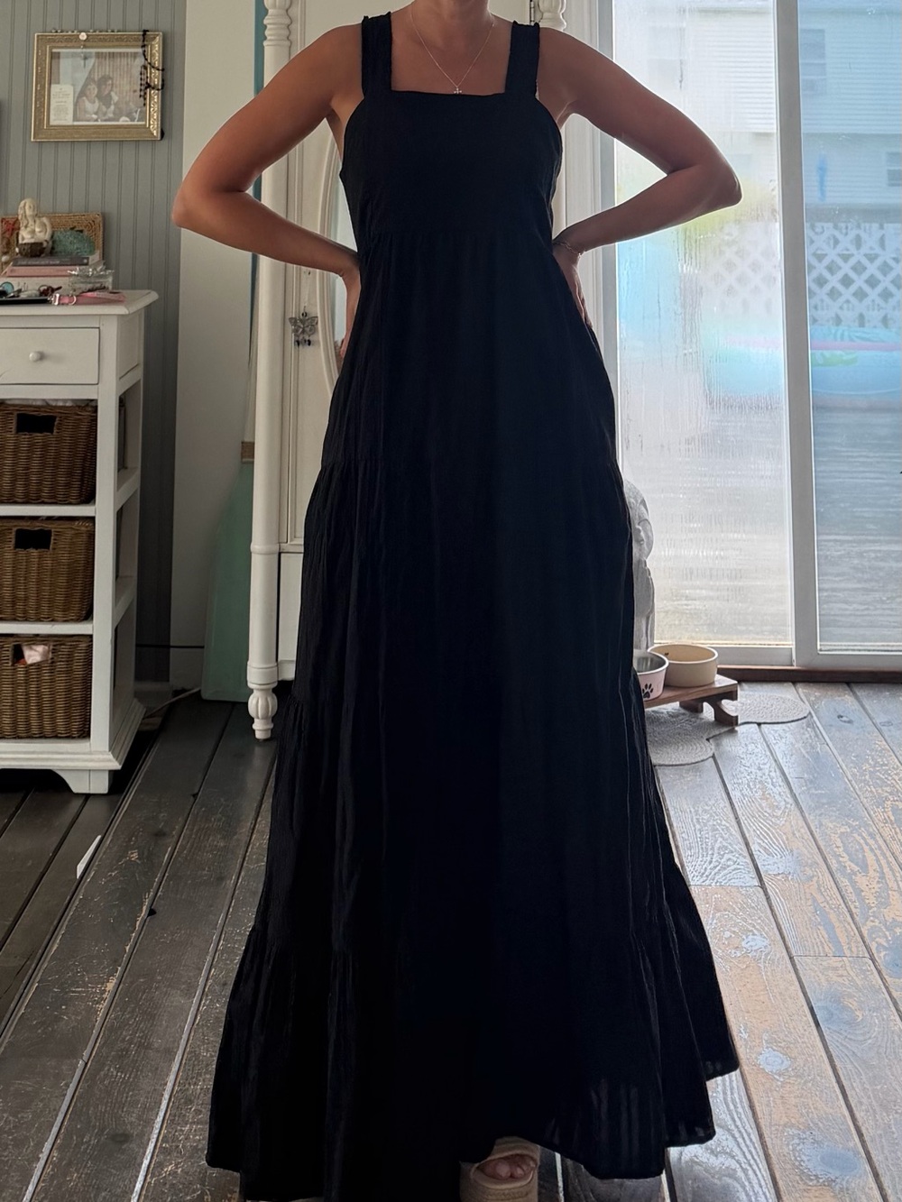DKNY Black Tiered Maxi Dress with Wide Straps